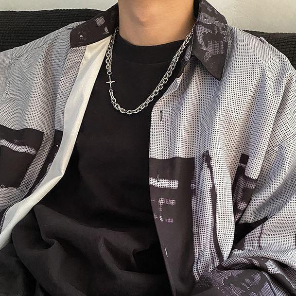 DOUBLE CHAIN CROSS NECKLACE Product Image