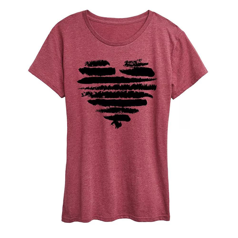 Womens Brushstroke Heart Stripes Graphic Tee Grey Dark Red Product Image