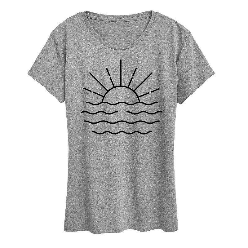 Womens Ocean Sunset Linework Graphic Tee Grey Royal Blue Product Image