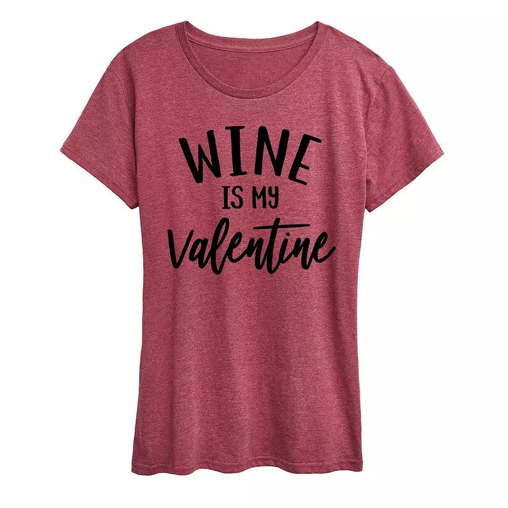 Womens Wine Is My Valentine Graphic Tee Grey Dark Red Product Image