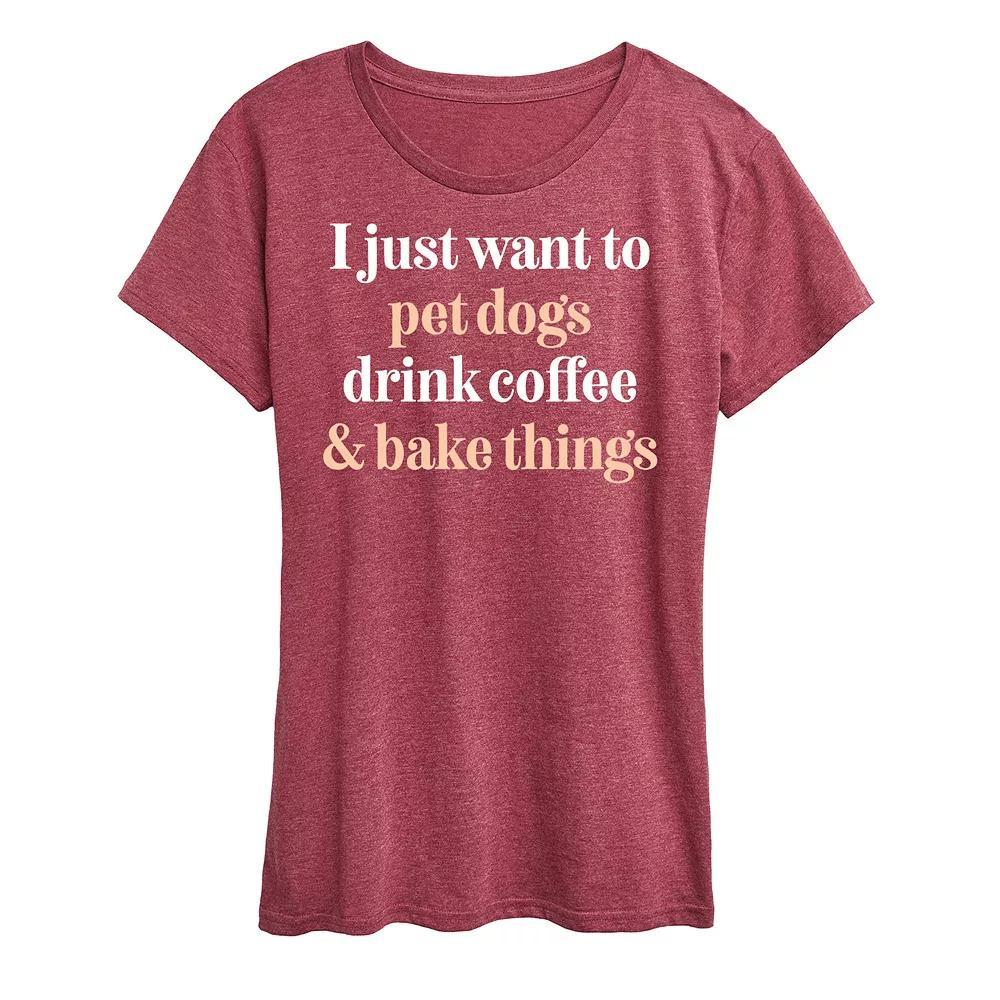 Womens Pet Dogs Drink Coffee Bake Graphic Tee Grey Green Product Image