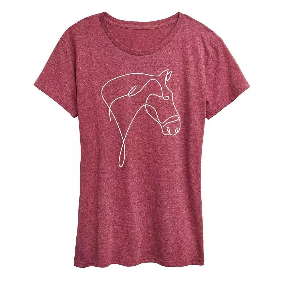 Womens White Line Horse Graphic Tee, Girls Grey Red Product Image