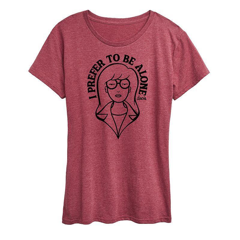 Womens Daria I Prefer To Be Alone Graphic Tee, Girls Grey Wine Product Image