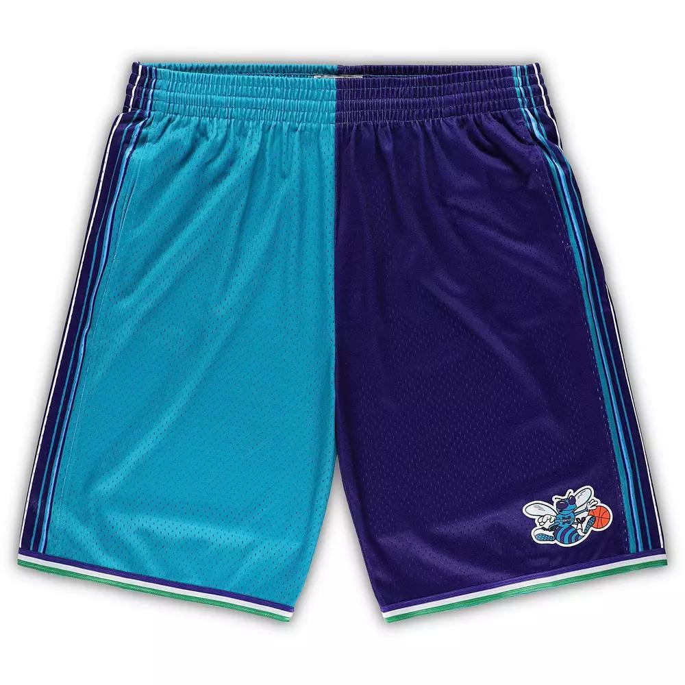 Men's Mitchell & Ness Teal/Purple Charlotte Hornets Big & Tall Hardwood Classics Split Swingman Shorts, Size: 3XLT, Chr Blue Product Image