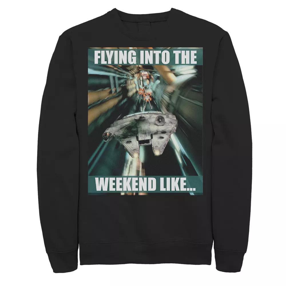 Men's Star Wars Millennium Falcon Flying Into The Weekend Like Sweatshirt, Size: Small, Black Product Image