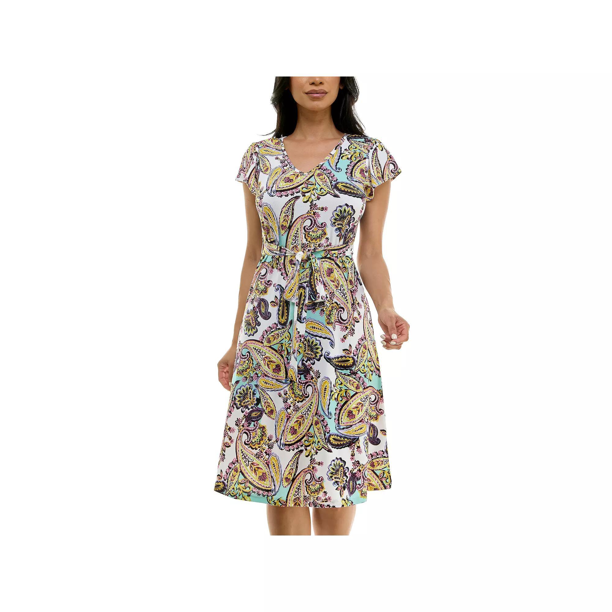 Womens Nina Leonard Cap Sleeve V-Neck Dress Product Image