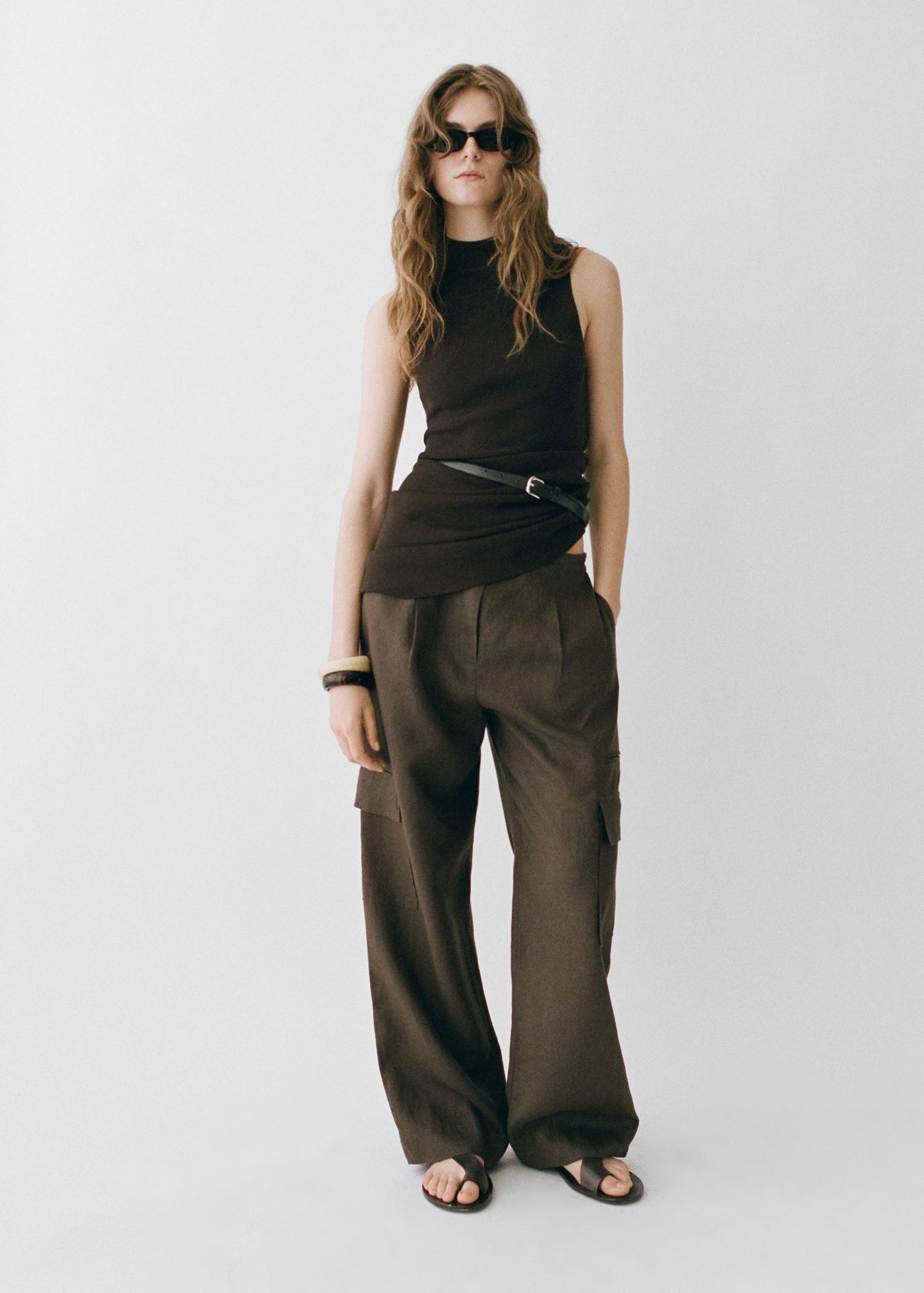 Linen cargo trousers - Women | MANGO USA Product Image