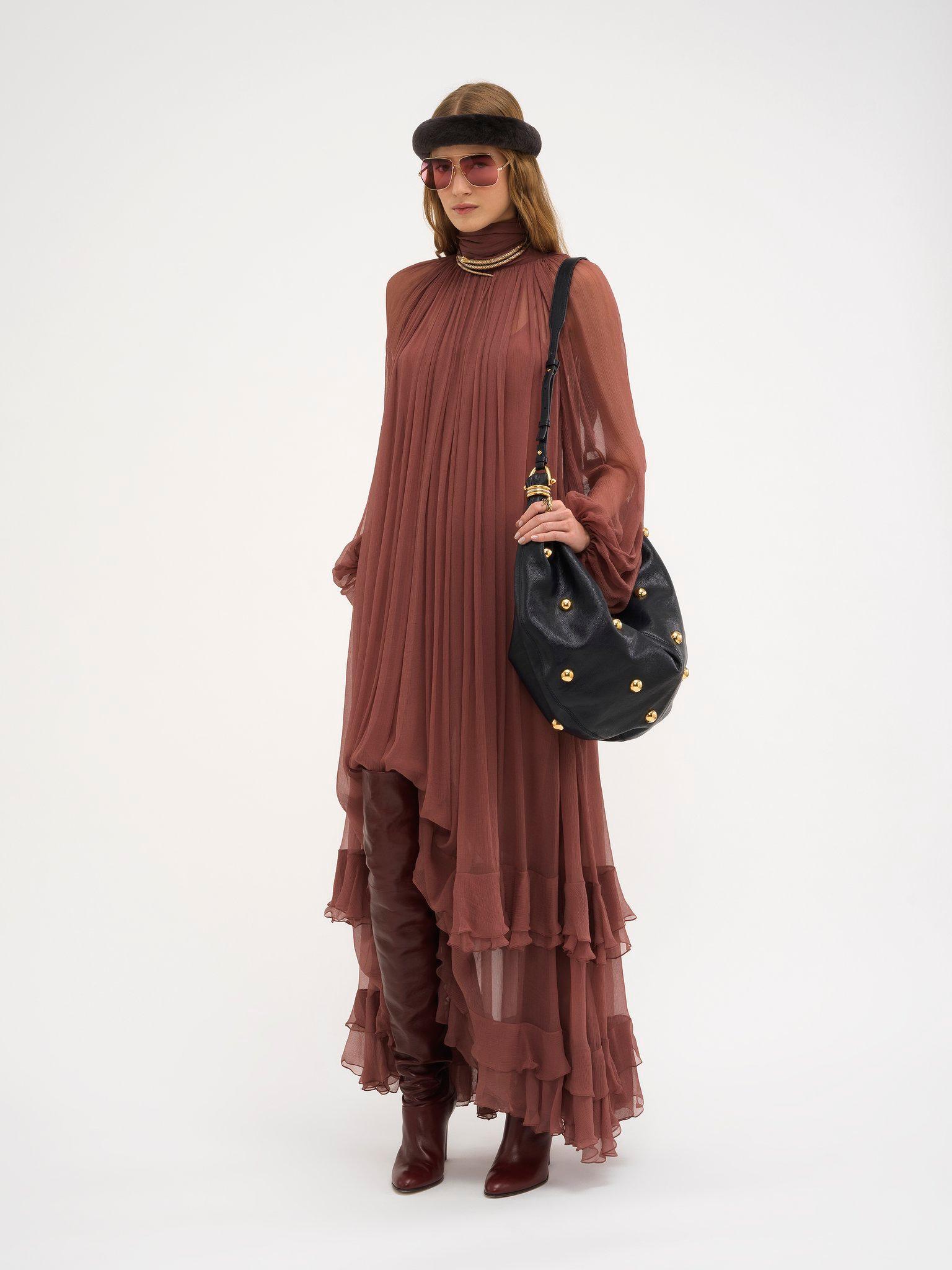 Large Bracelet hobo bag in grained leather with studs Product Image