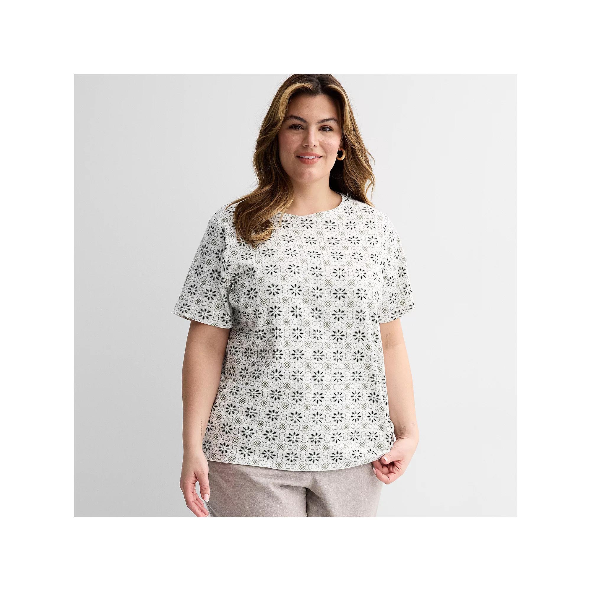 Plus Size Croft & Barrow® Essential Crewneck Top, Women's, Size: 2XL, Deep Pink Geo Product Image