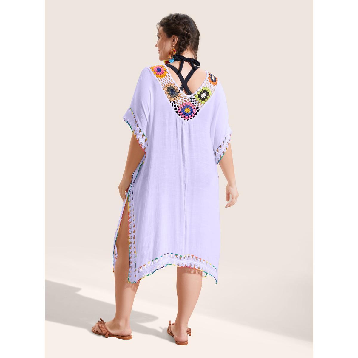 Plus Size Colored Crochet Slit Hem Swim Cover Up Women's Swimwear Lavender Beach Loose Crochet Curve Swim Cover Ups BloomChic 14-16/1X Product Image