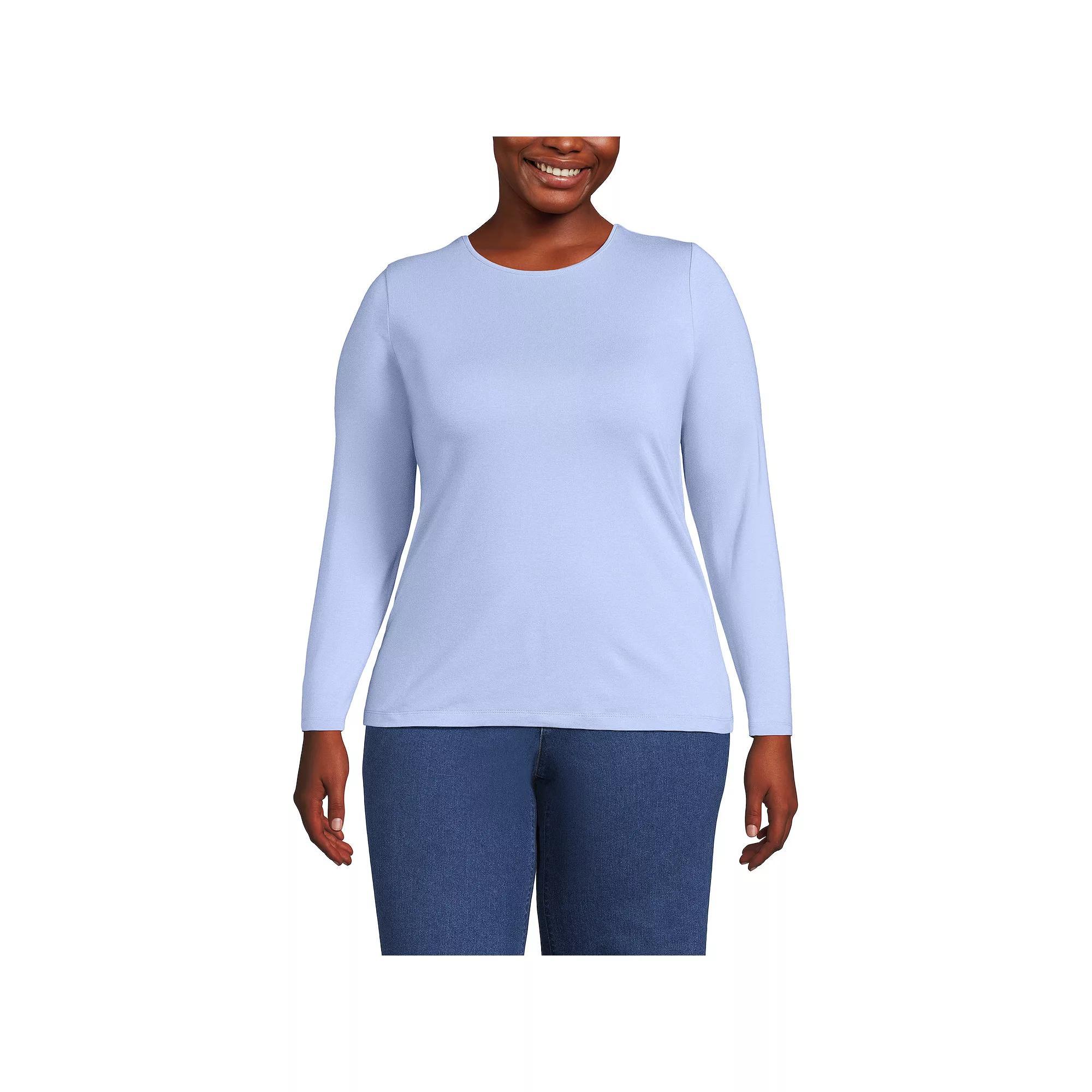 Plus Size Lands' End Long Sleeve Lightweight Jersey Crewneck Top, Women's, Size: 3XL, Light Cornflower Product Image