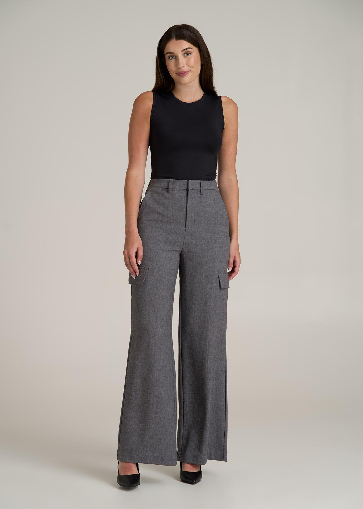 Cargo Wide Leg Dress Pants for Tall Women in Graphic Charcoal Product Image