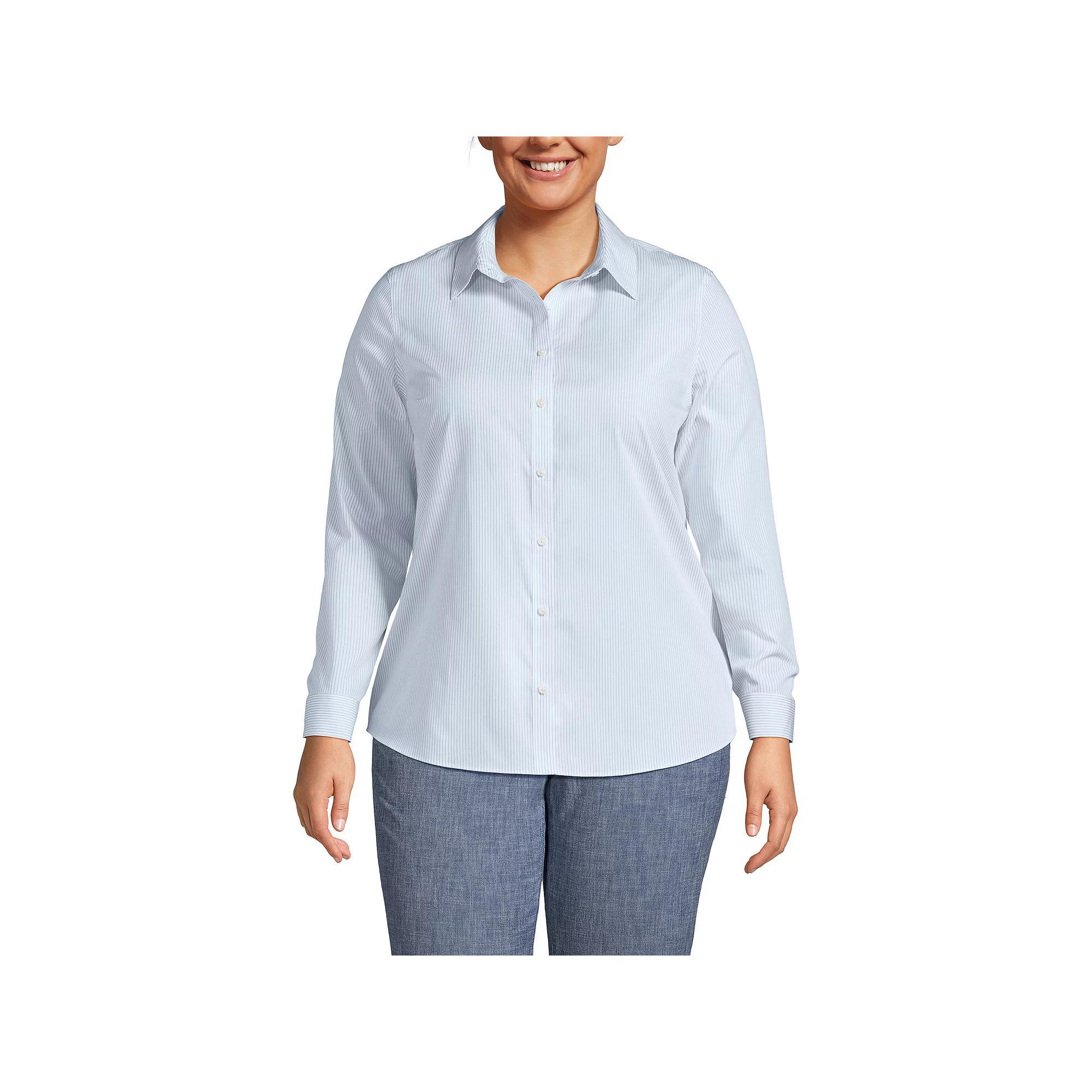 Plus Size Lands' End Wrinkle-Free No Iron Button-Front Shirt, Women's, Size: 16 W, Black Dual Stripe Product Image