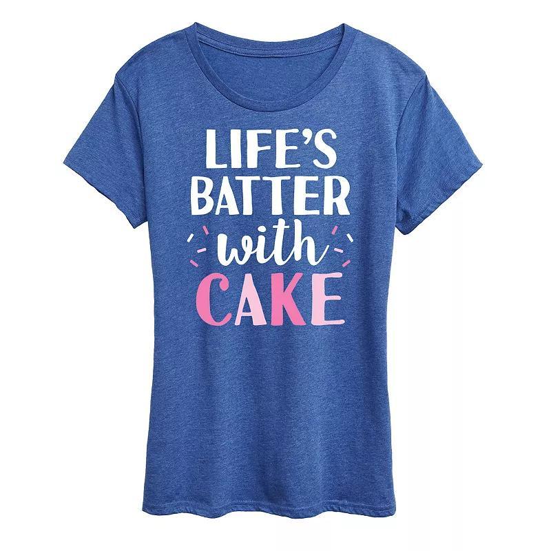 Plus Lifes Batter With Cake Graphic Tee, Womens Grey Royal Blue Product Image