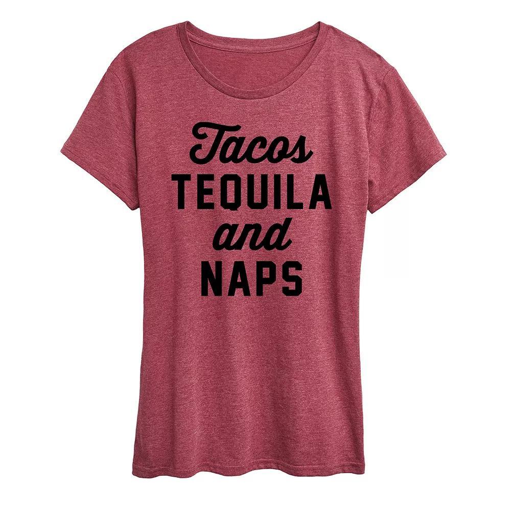 Womens Tacos Tequila And Naps Graphic Tee Grey Gray Product Image