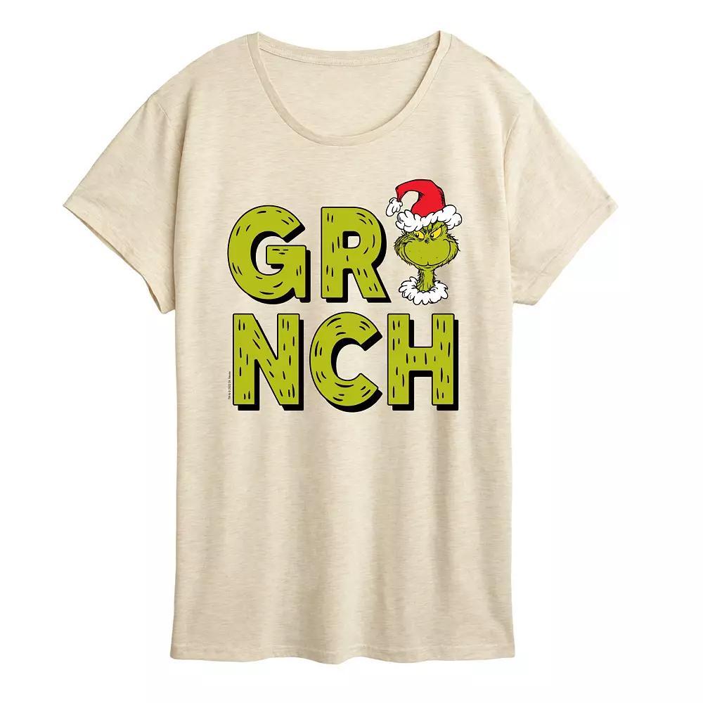 Women's Dr. Seuss Grinch Fur Letters Graphic Tee, Size: Large, Beige Product Image