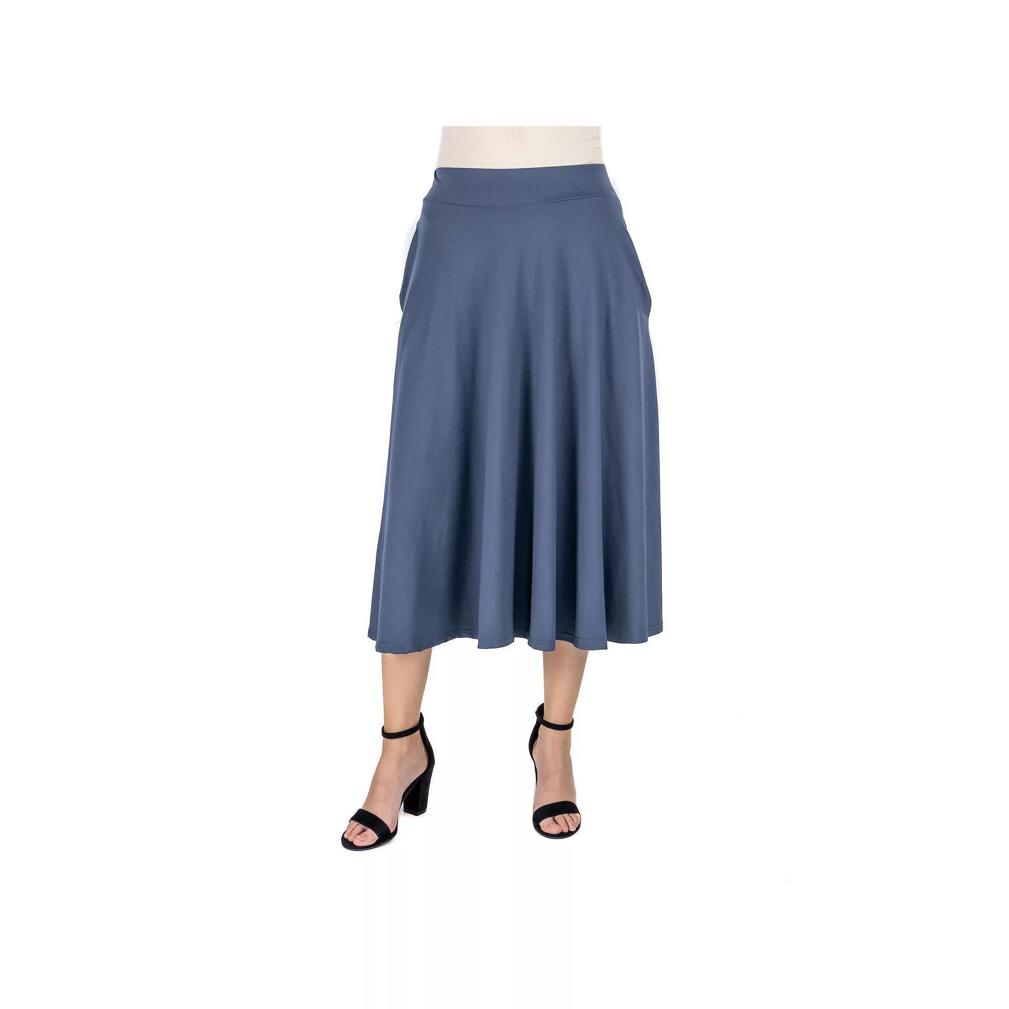 Women's 24Seven Comfort Apparel Solid A-Line Midi Skirt, Size: Small, Grey Product Image