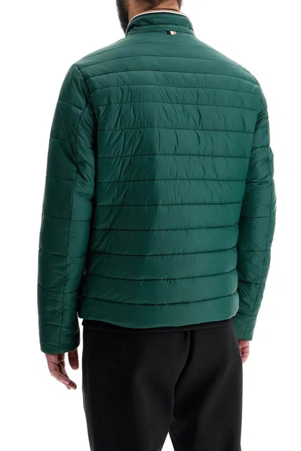 HUGO BOSS Green Down Jacket With High Collar Regular Fit And Zip Product Image