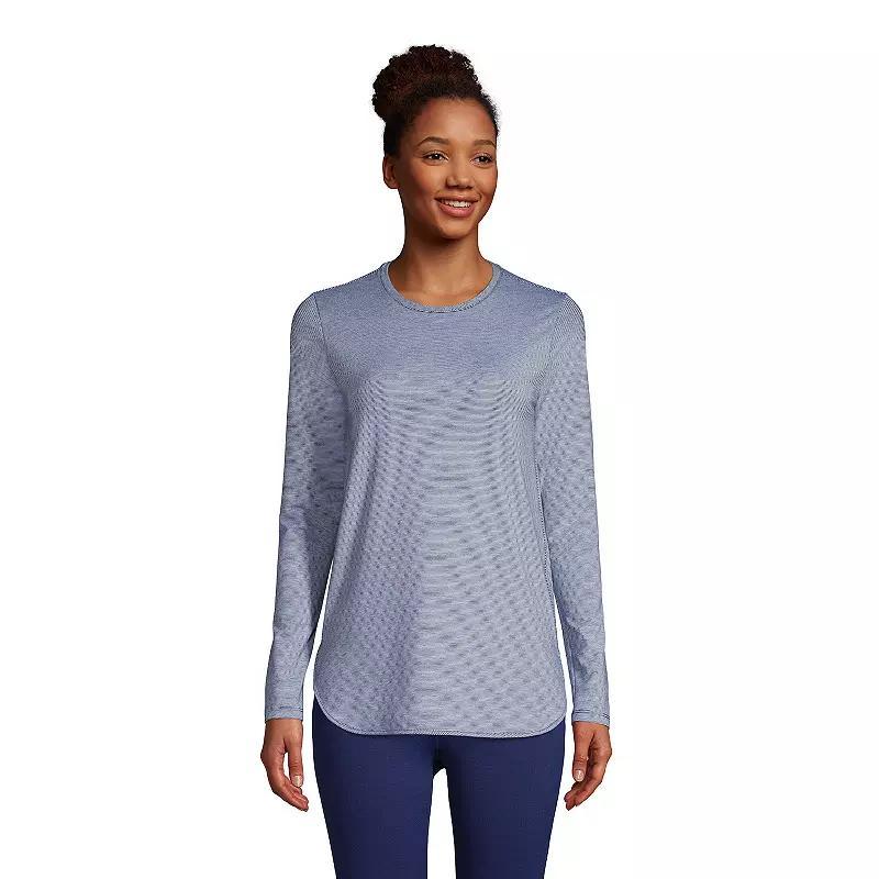 Women's Lands' End Moisture-Wicking Long Sleeve Tunic, Size: XS, Black Pinstripe Product Image