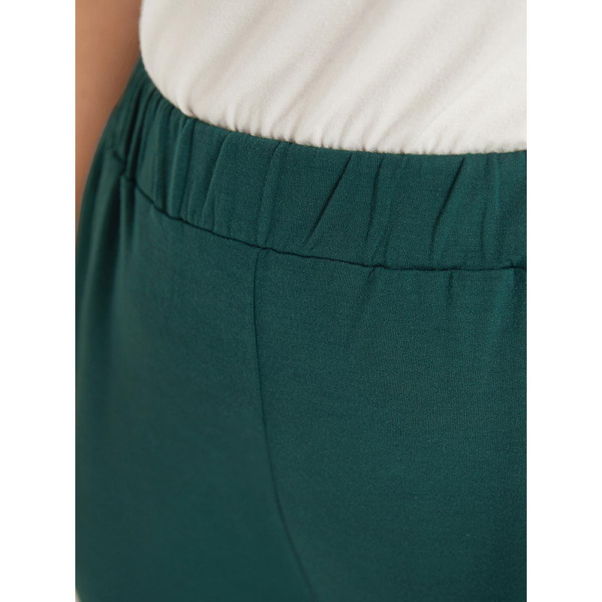 Plain Pocket Elastic Waist Lace Up Side Sweatpants Emerald Plus Size Women Casual Dailywear Plain 14-16/1X Bloomchic Product Image