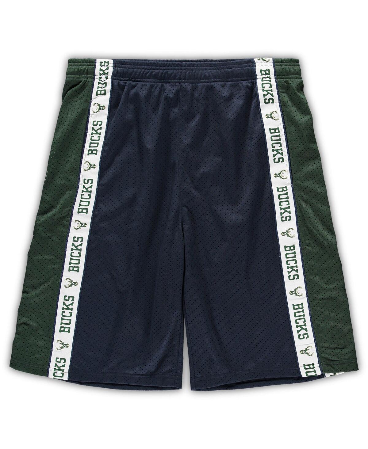 Men's Fanatics Branded Navy/Hunter Green Milwaukee Bucks Big & Tall Tape Mesh Shorts, Size: 2XLT, Blue Product Image