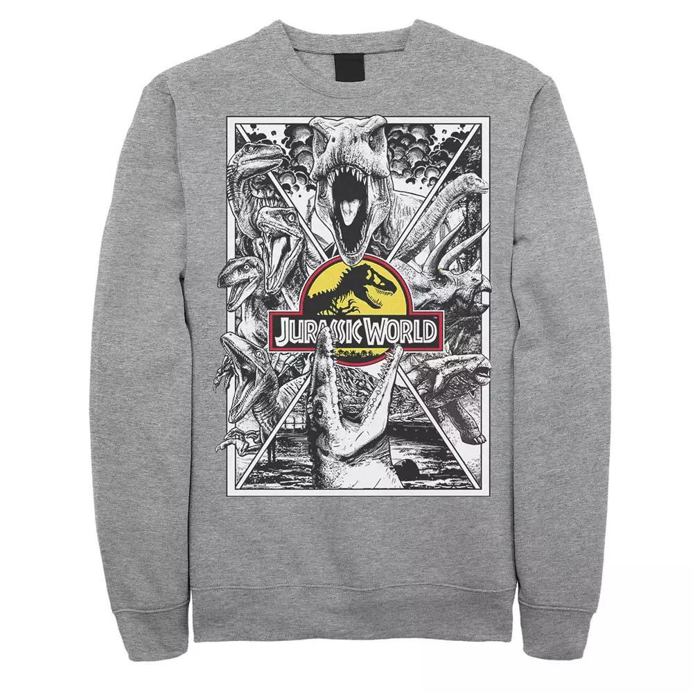 Mens Jurassic World and White Comic Dinos Fleece Graphic Pullover Product Image