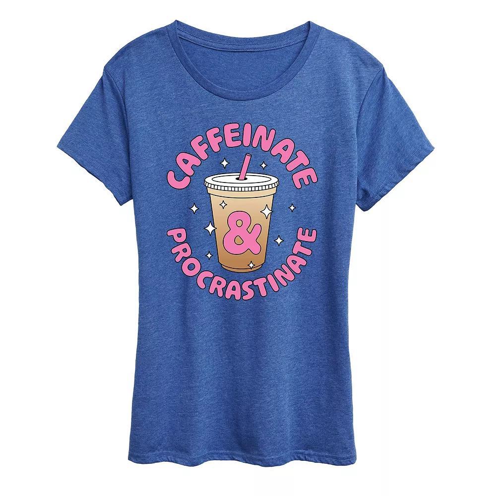 Womens Caffeinate And Procrastinate Graphic Tee, Girls Grey Gray Product Image