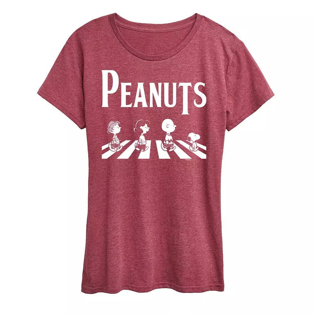 Womens Peanuts Crossing Road Graphic Tee Grey Dark Red Product Image