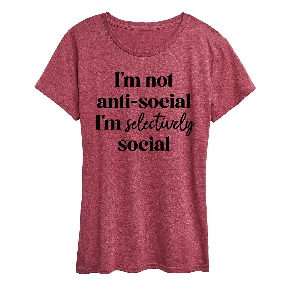 Women's Selectively Social Graphic Tee, Girl's, Size: XXL, Grey Dark Red Product Image