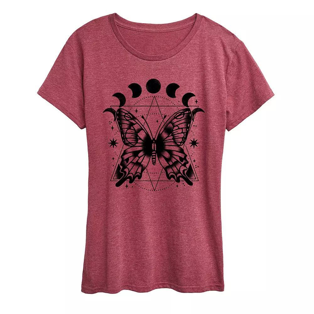 Womens Cat Outlines Graphic Tee Grey Dark Red Product Image