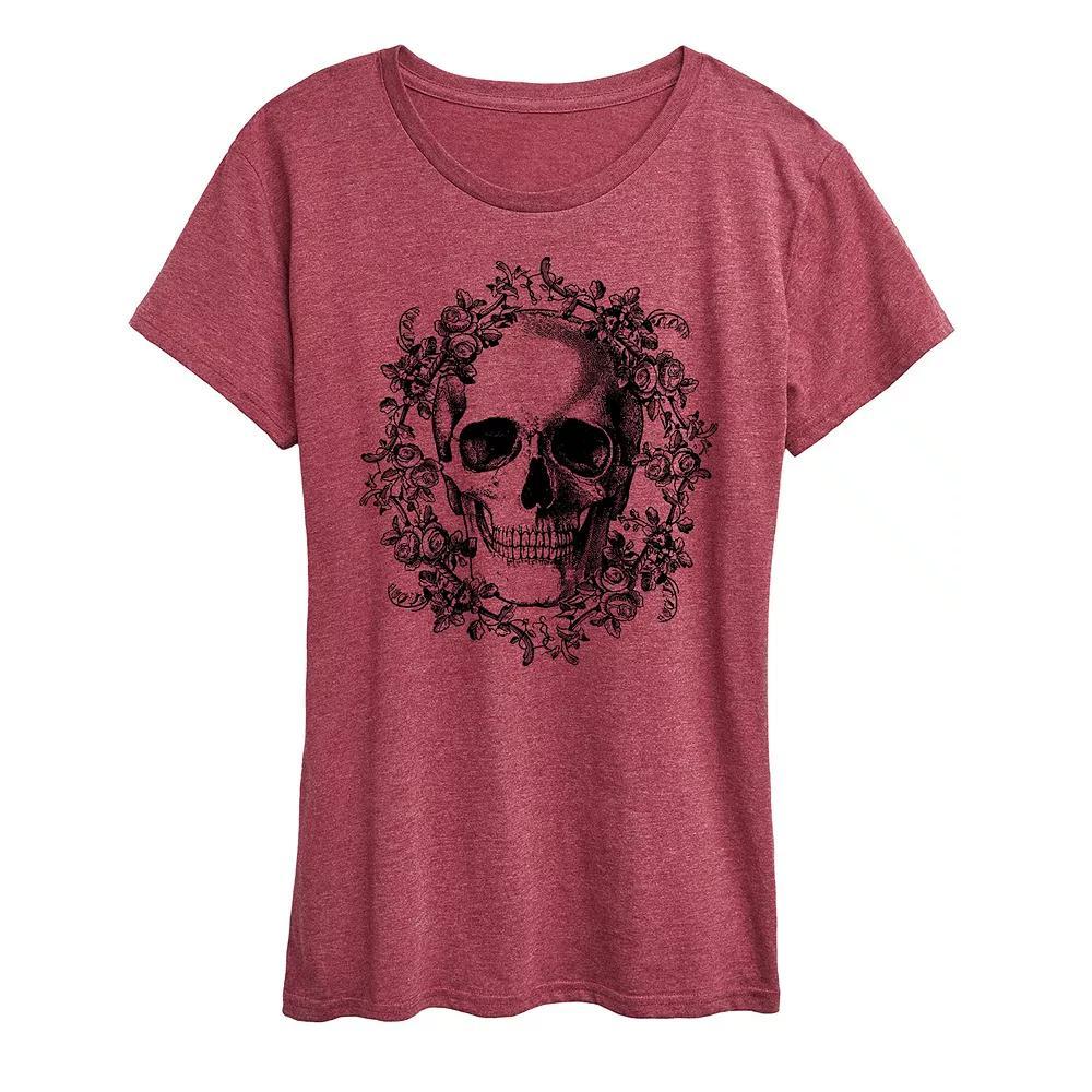 Women's Skull Wreath Graphic Tee, Size: Small, Grey Gray Product Image