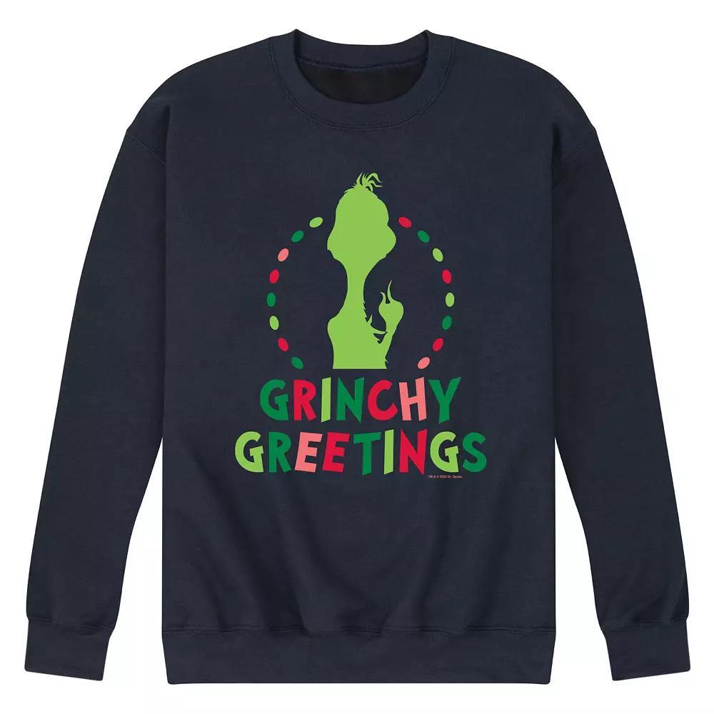 Mens Dr. Seuss The Grinch Grinchy Greetings Fleece Sweatshirt Blue Product Image