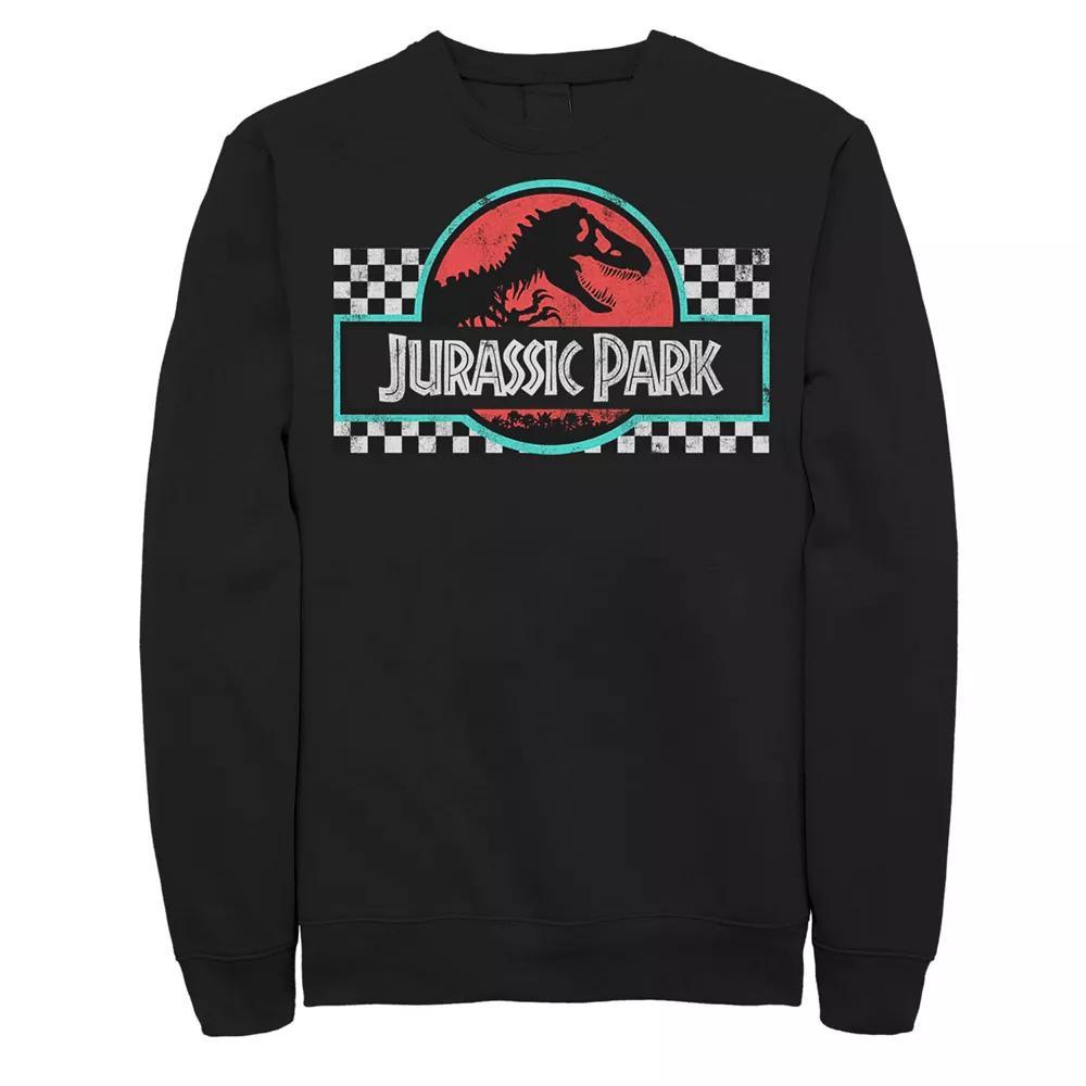 Men's Jurassic Park Retro Colors Checkered Logo Sweatshirt, Size: XXL, Black Product Image