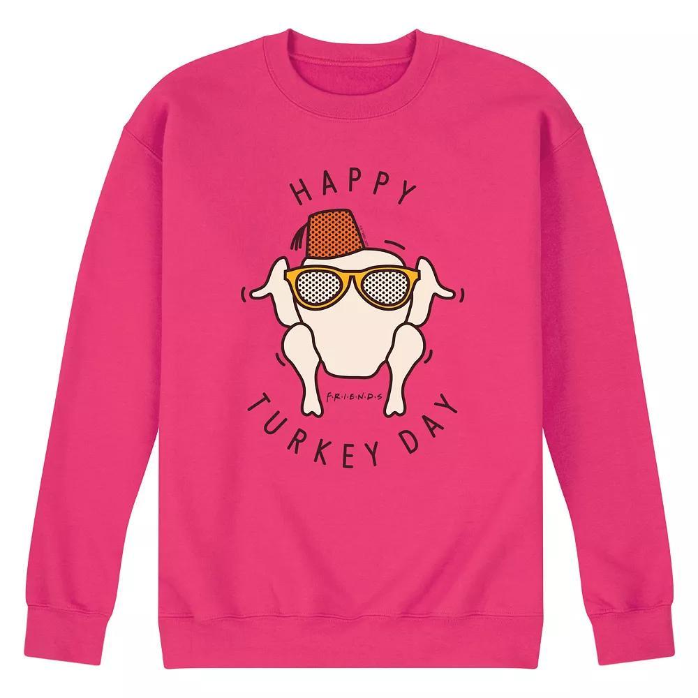 Men's Friends Happy Turkey Day Fleece Sweatshirt, Size: Medium, Pink Product Image