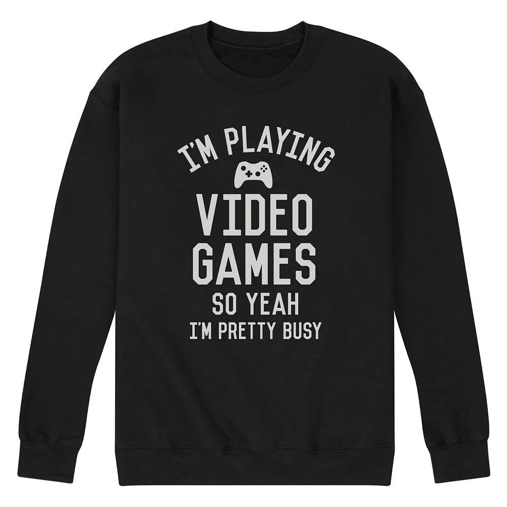 Men's Im Playing Video Games Yeah Busy Graphic Fleece Sweatshirt, Size: Medium, Black Product Image