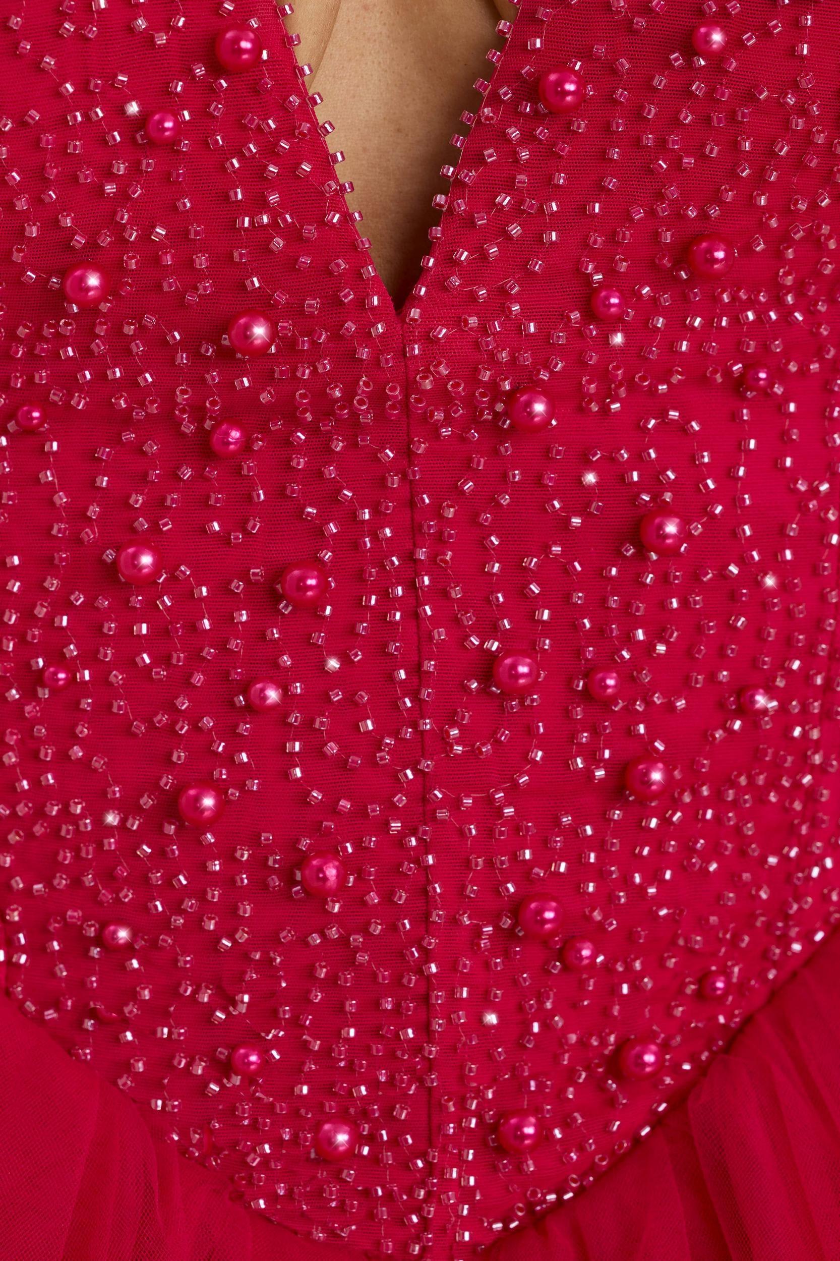 Plunge Neck Tulle Mini Dress in Hot Pink Product Image