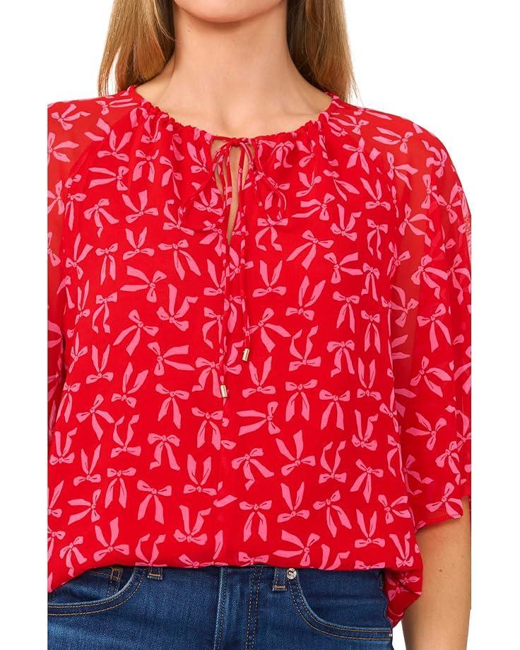 Women's CeCe Tie Neck Raglan Sleeve Top Product Image