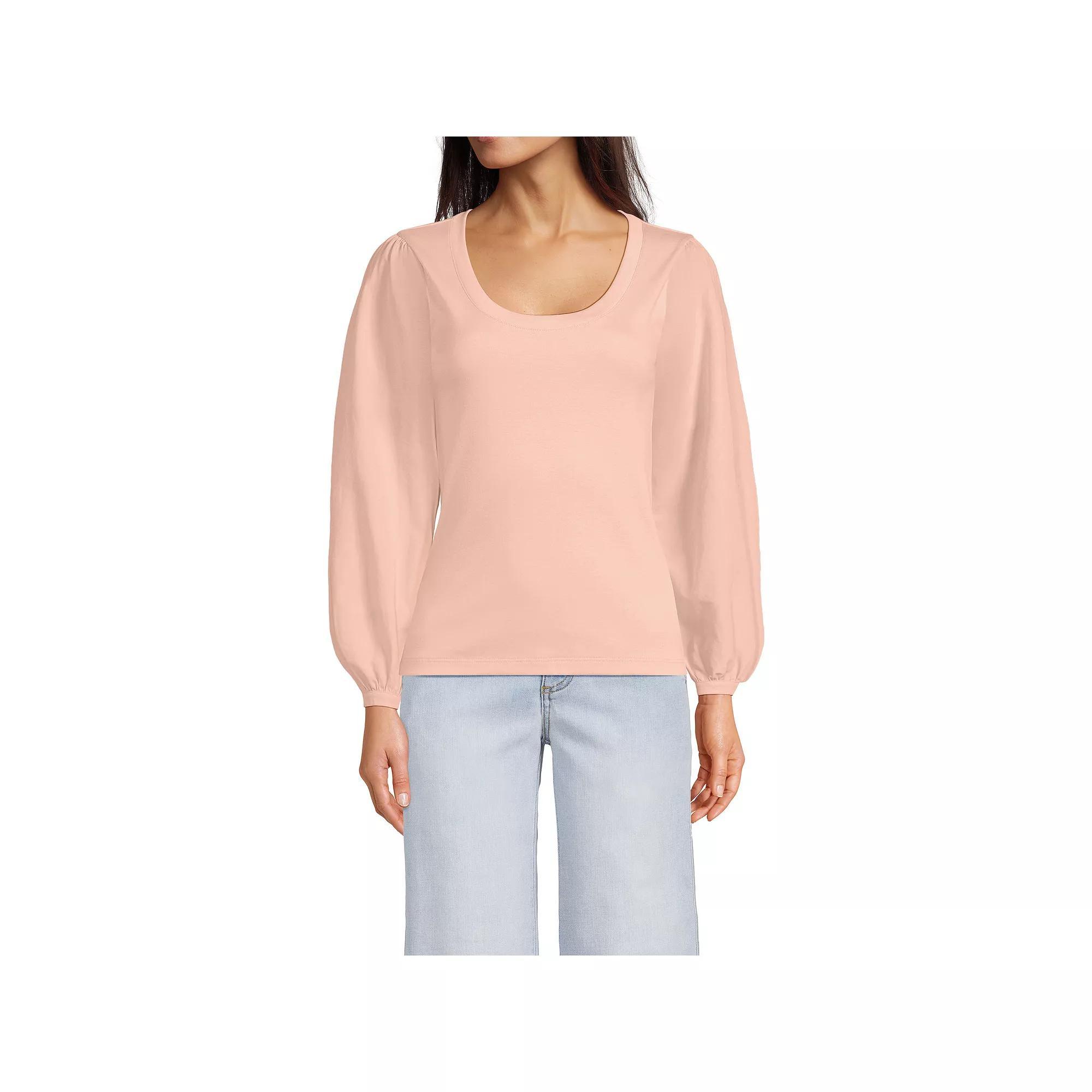 Women's Lands' End Supima Interlock Scoopneck Blouson Sleeve Top, Size: Large, Black Product Image
