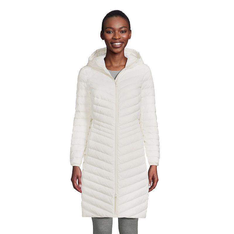 Women's Lands' End Hooded Wanderweight Ultralight Packable Long Down Coat, Size: Medium Tall, Black Product Image
