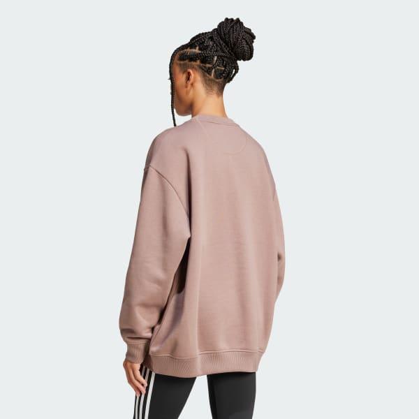 adidas Essentials Fleece Long Oversized Crew Sweatshirt Black L Womens Product Image
