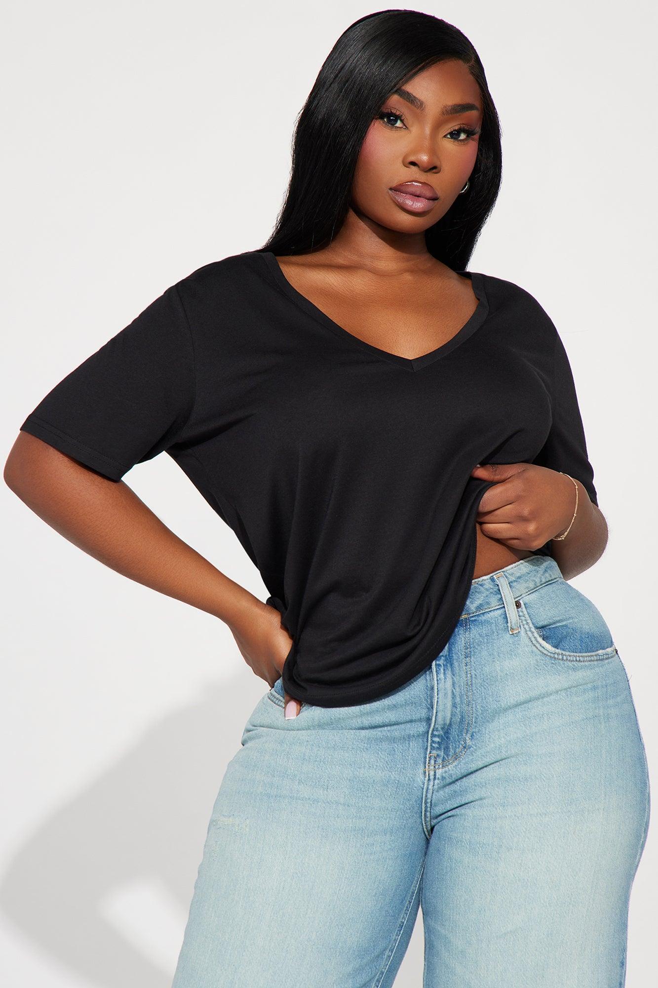 Ava V-Neck Tee - Black Product Image