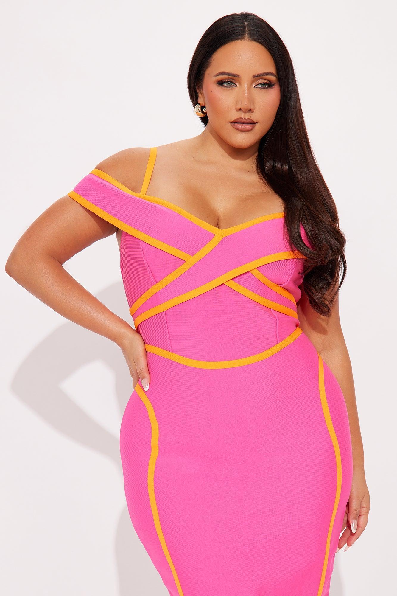 Alania Bandage Midi Dress - Hot Pink/combo Product Image