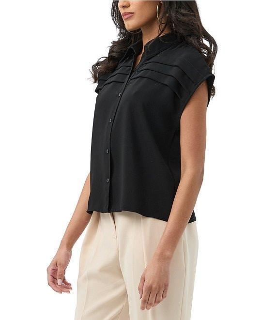 Trina Turk Cheri Georgette Button Collar Pleated Cap Sleeve Top Product Image