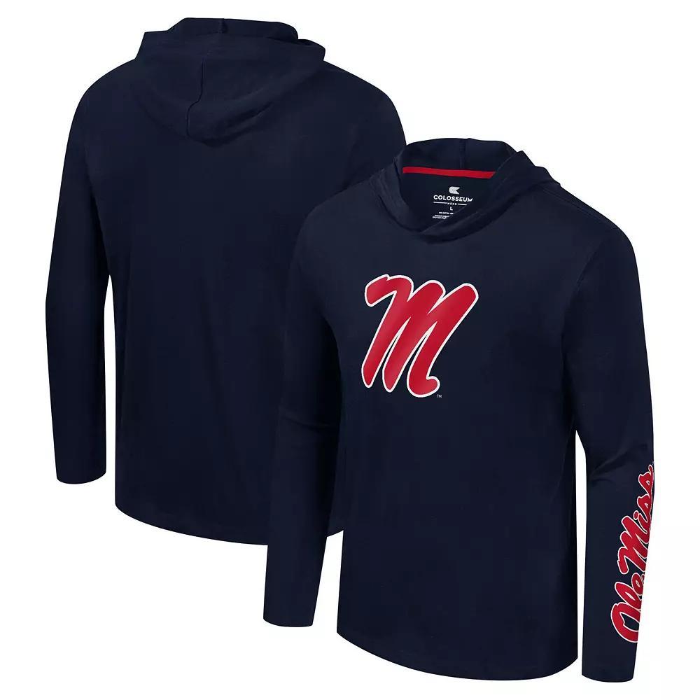 Men's Colosseum Navy Ole Miss Rebels Logo Lockup Active Blend Long Sleeve  T-Shirt Hoodie, Size: Large, Blue Product Image