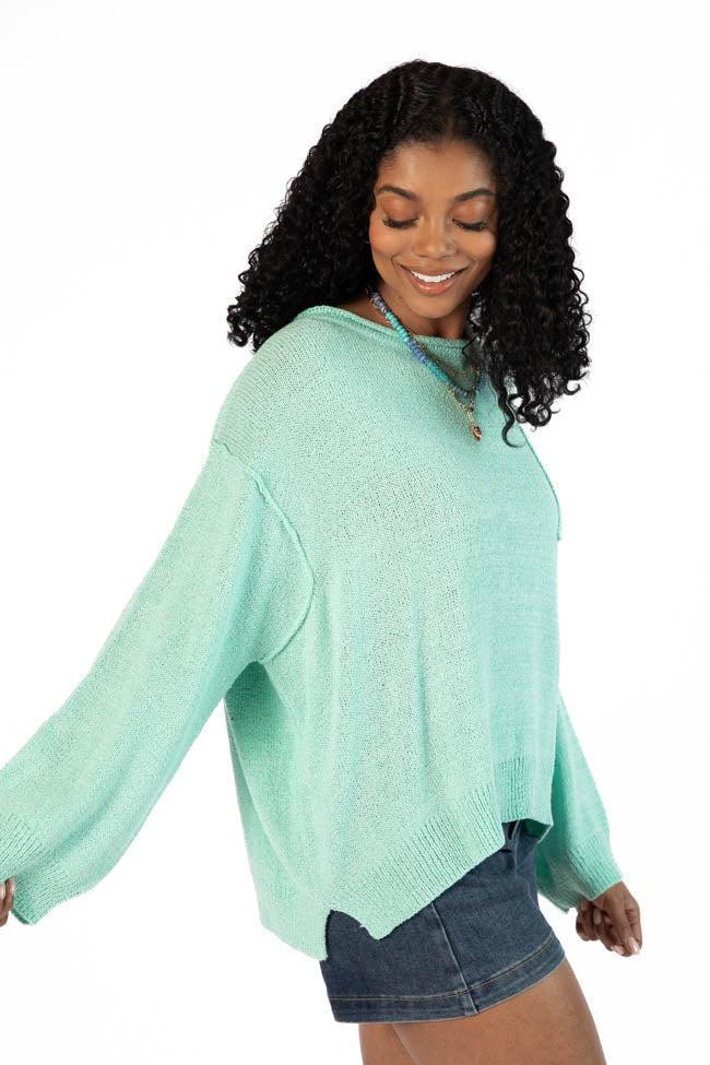 Tell Me Everything Aqua Oversized Pocketed Light Weight Sweater SALE Product Image