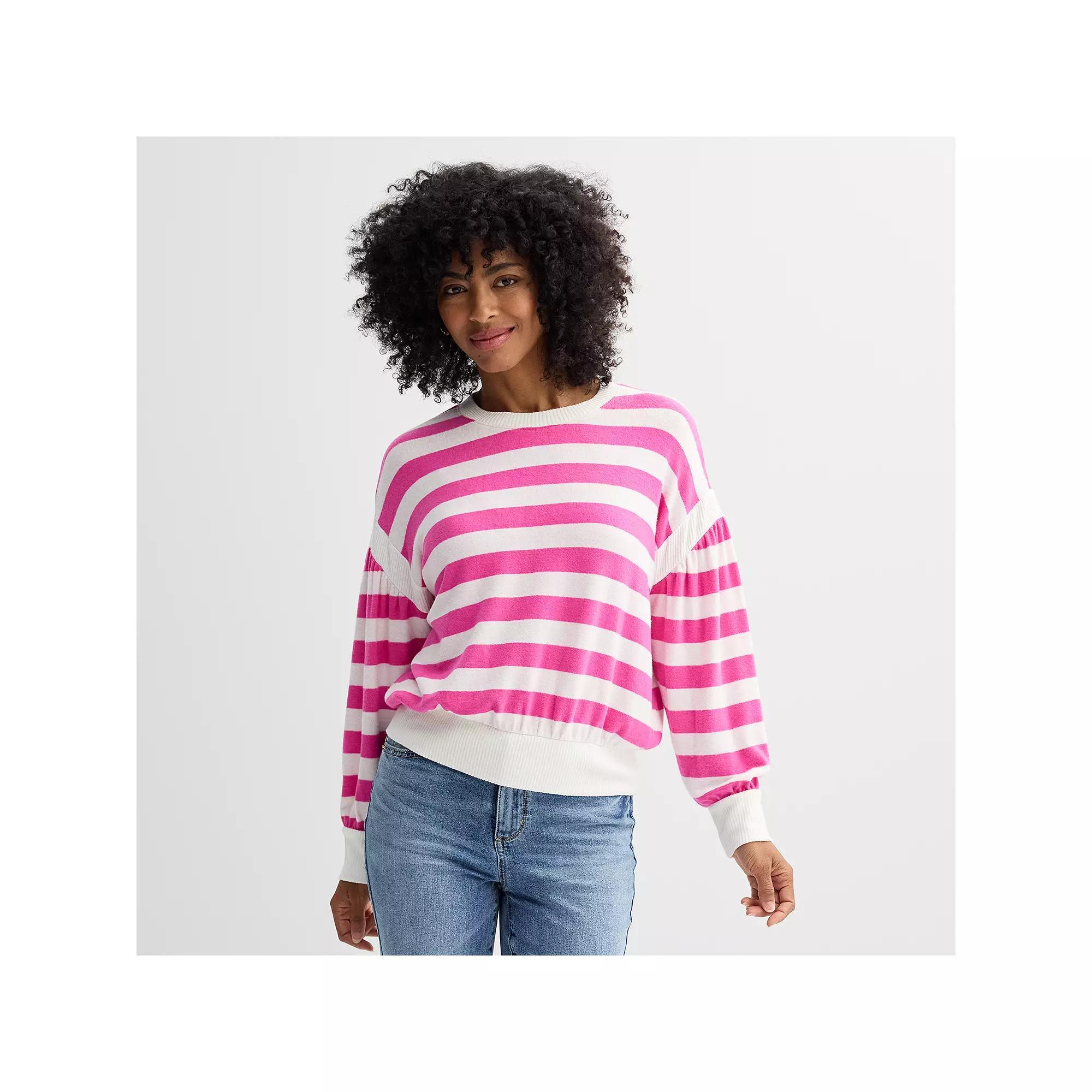 Women's Sonoma Goods For Life® Striped Cozy Pullover, Size: XS, Pink Tan Stripe Product Image