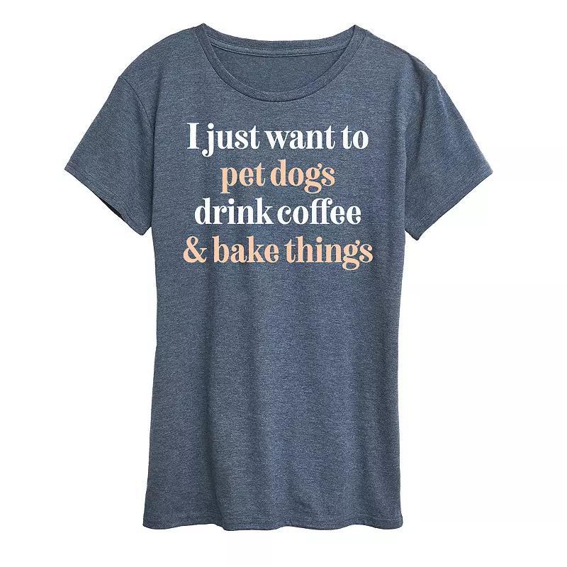 Womens Pet Dogs Drink Coffee Bake Graphic Tee Grey Green Product Image