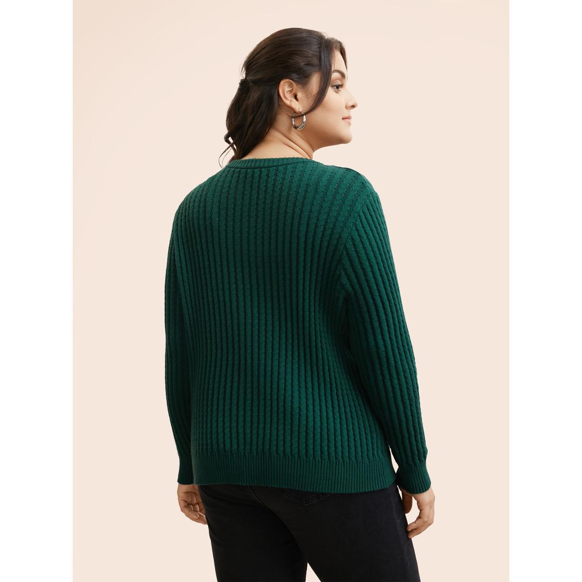 Plus Size Supersoft Essentials Textured Round Neck Slim Cardigan DarkGreen Women Elegant Bodycon Long Sleeve Everyday Cardigans BloomChic 30/6X Product Image