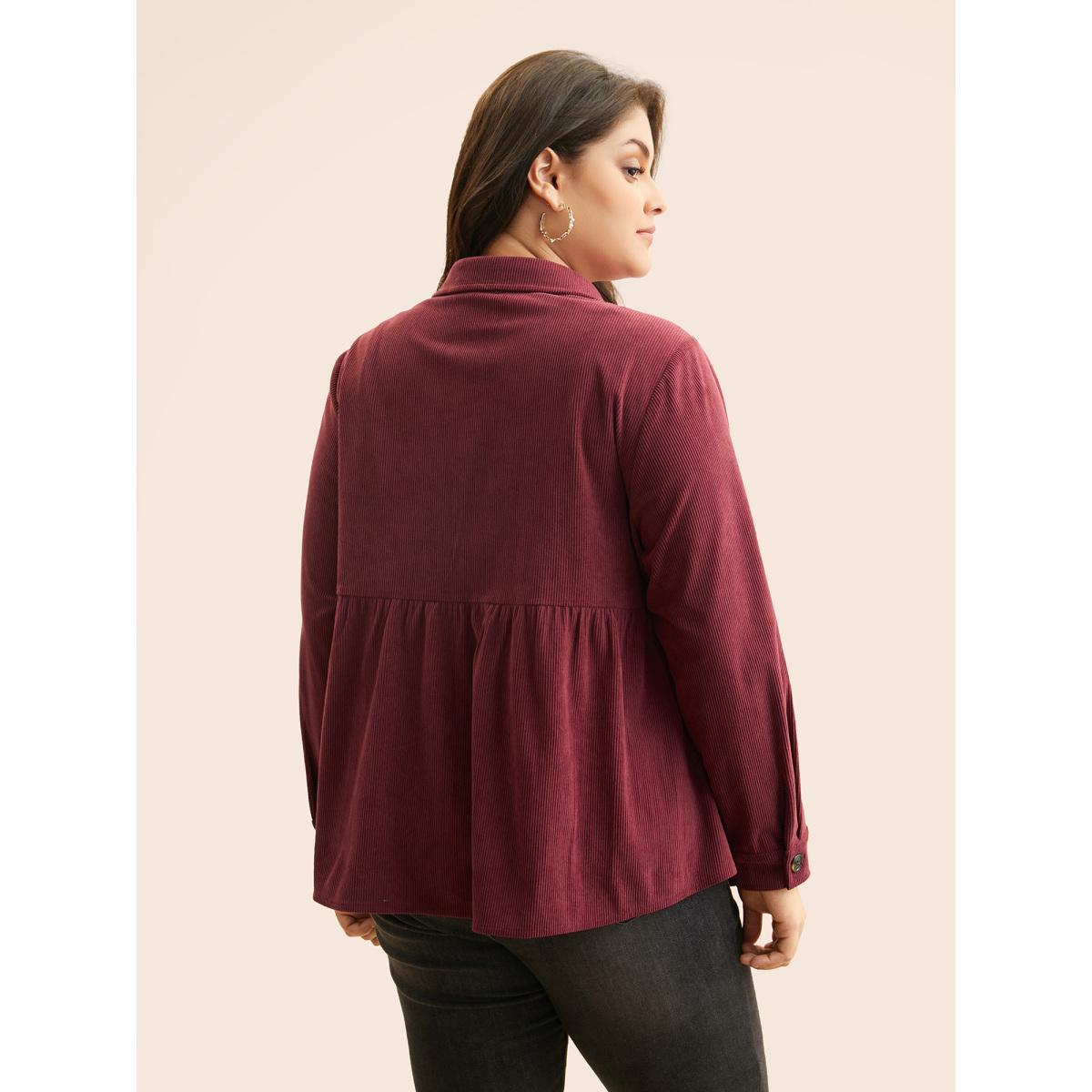 Plus Size Corduroy Collared Flap Detail Jacket Women Scarlet Gathered Everyday Jackets BloomChic 28/5X Product Image