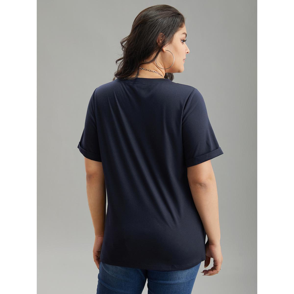 Plus Size Art & Design Embroidered Crew Neck T-shirt Indigo Women Casual Printed Art&design Dailywear T-shirts BloomChic 28/5X Product Image